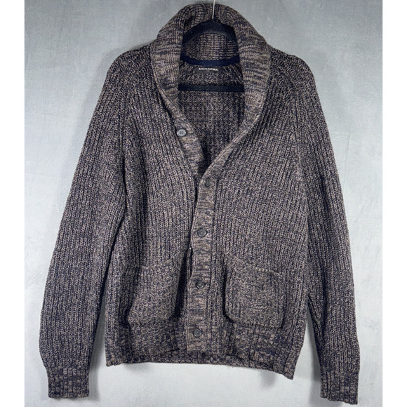 Banana Republic Shawl Neck Cardigan Sweater Large Men's Black‎ Brown Cotton - Picture 1 of 7